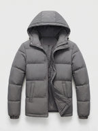Men's water-resistant hooded puffer jacket – Gray full view – Edward & Lawsen