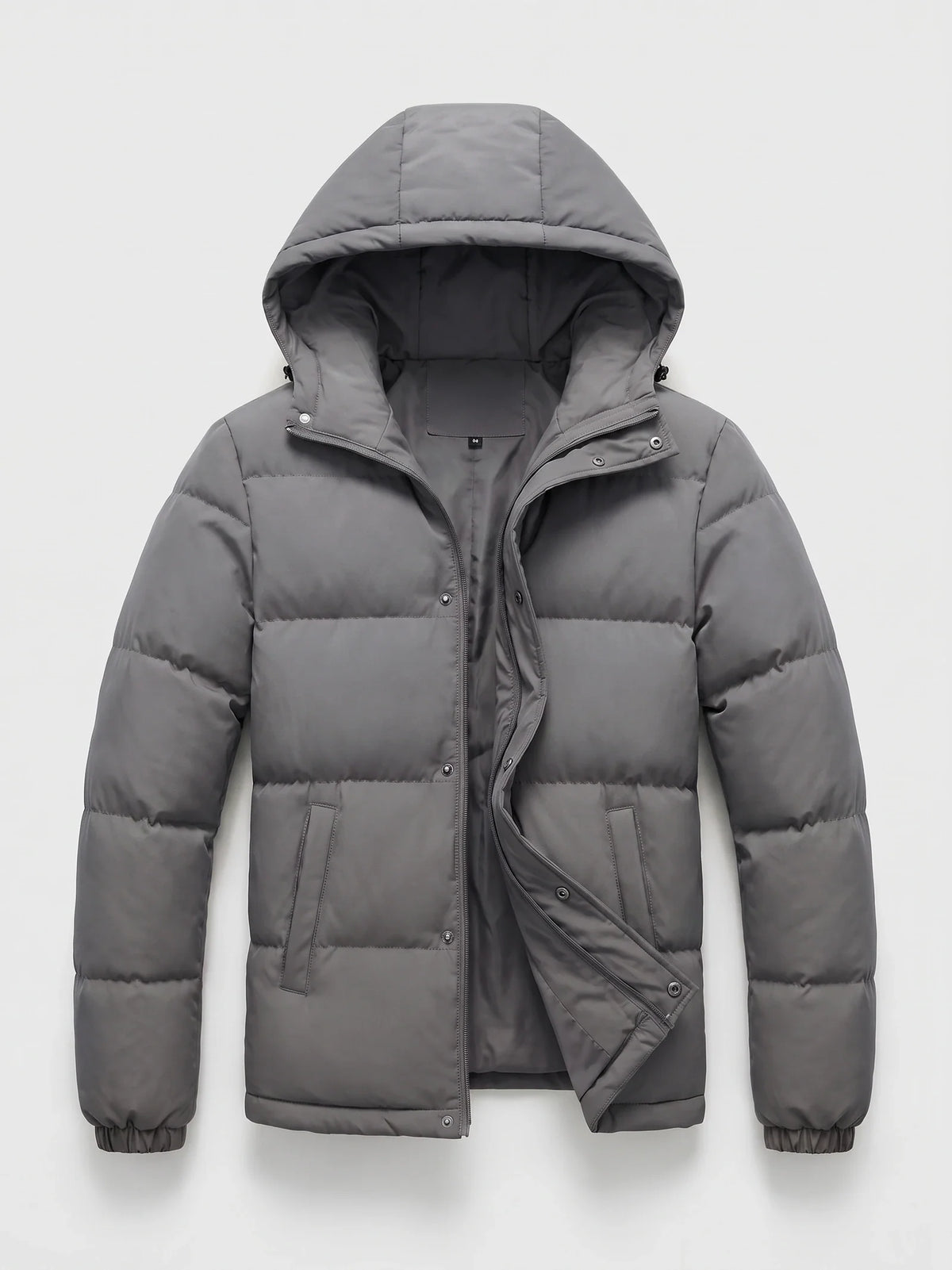 Men's water-resistant hooded puffer jacket – Gray full view – Edward & Lawsen