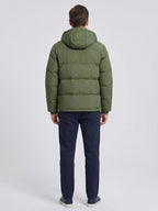 Men's water-resistant hooded puffer jacket – Green back view – Edward & Lawsen
