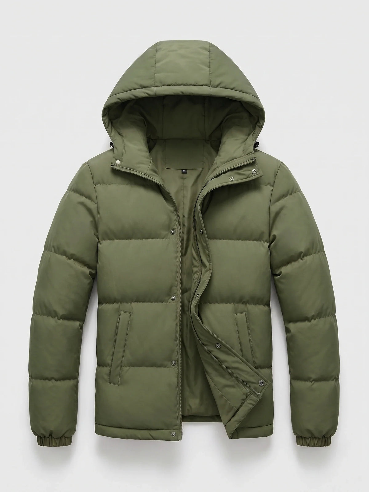 Men's water-resistant hooded puffer jacket – Green full view – Edward & Lawsen