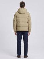 Men's water-resistant hooded puffer jacket – Khaki back view – Edward & Lawsen