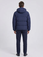 Men's water-resistant hooded puffer jacket – Navy back view – Edward & Lawsen