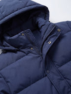 Men's water-resistant hooded puffer jacket – Navy detail view – Edward & Lawsen
