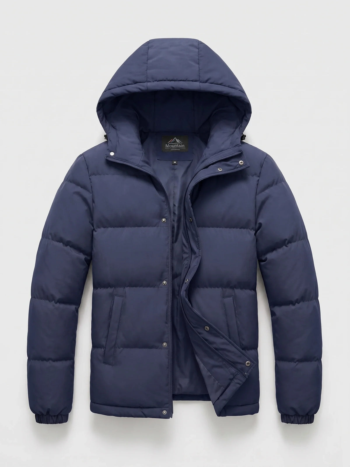 Men's water-resistant hooded puffer jacket – Navy full view – Edward & Lawsen