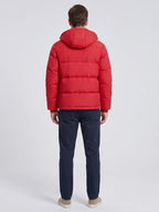 Men's water-resistant hooded puffer jacket – Red back view – Edward & Lawsen