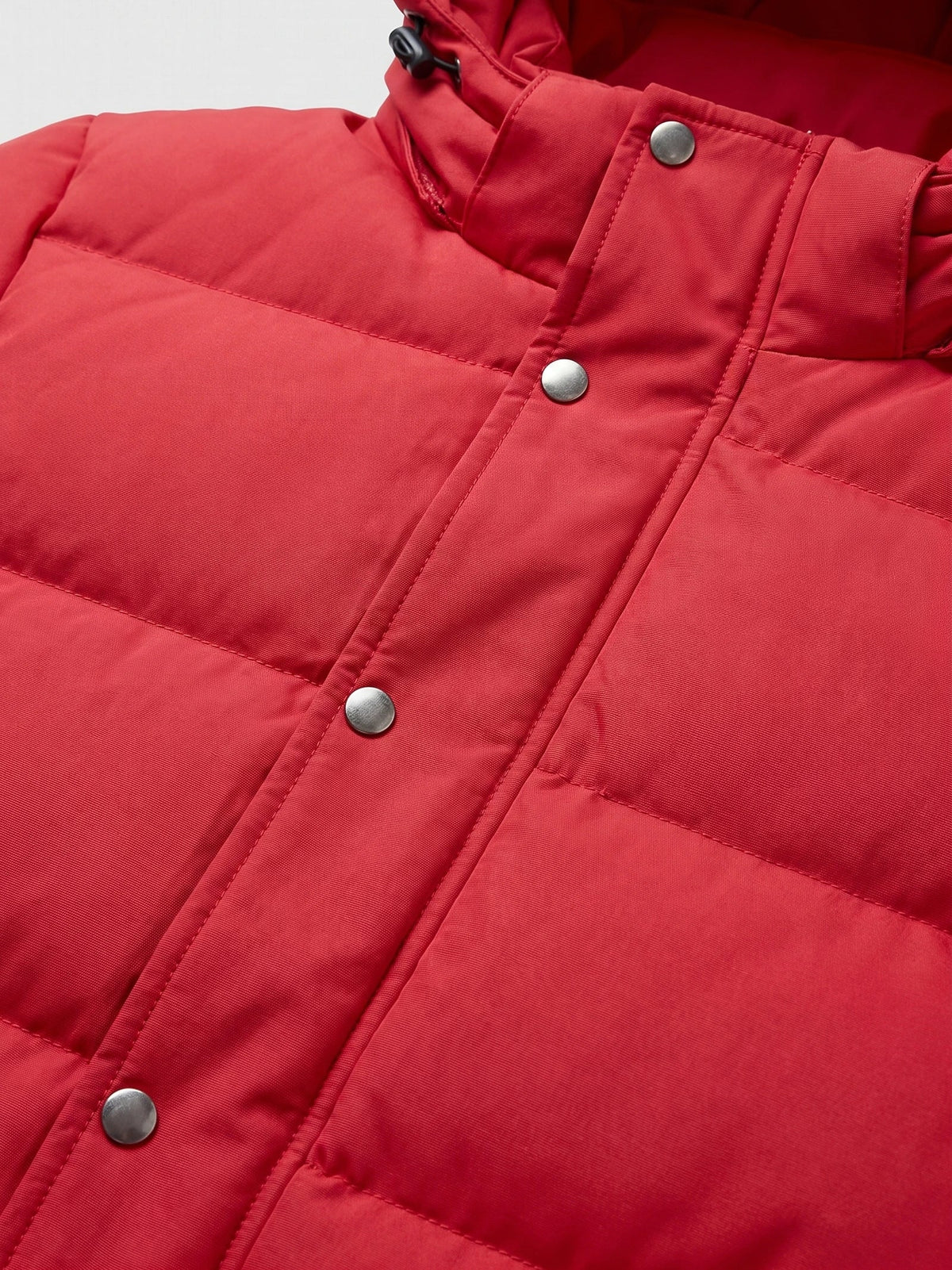 Men's water-resistant hooded puffer jacket – Red detail view – Edward & Lawsen