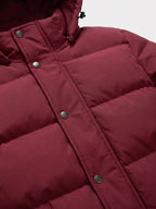 Men's water-resistant hooded puffer jacket – Wine detail view – Edward & Lawsen