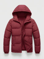 Men's water-resistant hooded puffer jacket – Wine full view – Edward & Lawsen