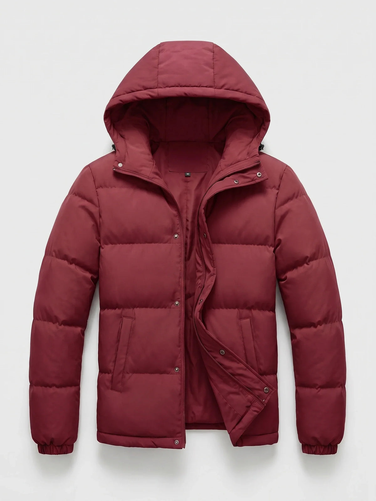 Men's water-resistant hooded puffer jacket – Wine full view – Edward & Lawsen