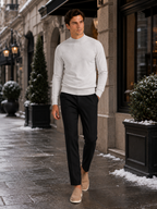 Men's slim fit mock neck sweater – Light Gray lifestyle view – Edward & Lawsen