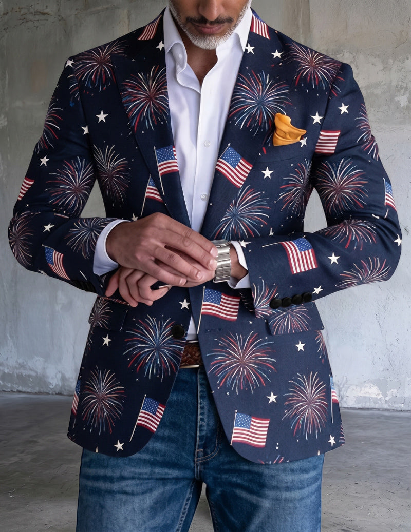 Men's printed slim-fit blazer – navy blue – Edward Lawson