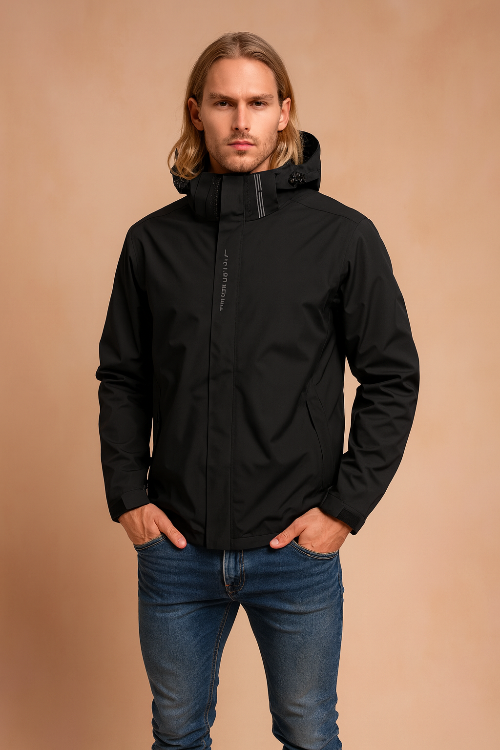 Men's lightweight hooded windbreaker jacket – black – Edward Lawson