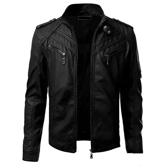 Men's multi-zip leather racer jacket – black – Edward Lawson