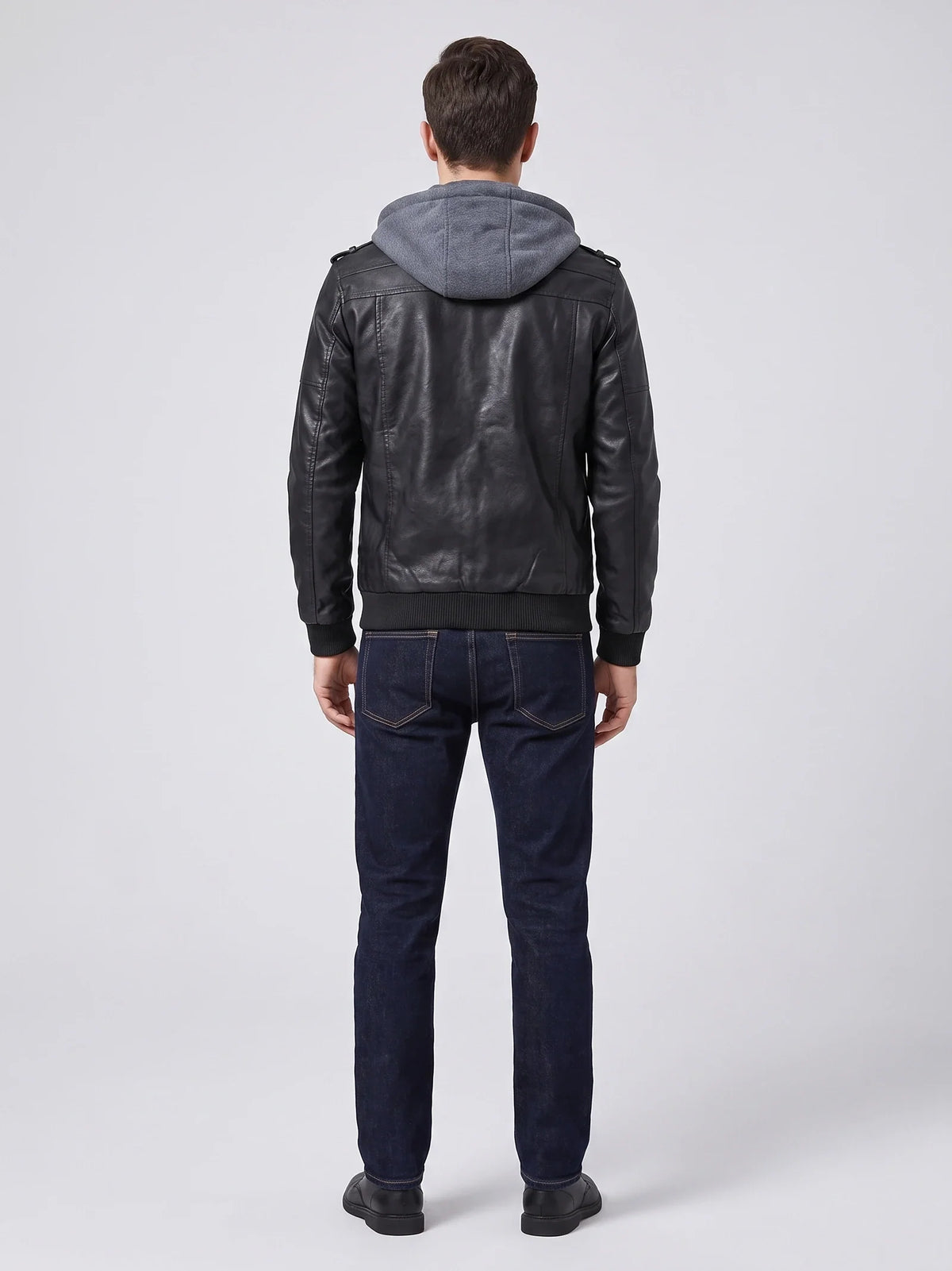 Men's PU leather motorcycle jacket – Black back view – Edward & Lawsen