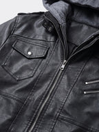 Men's PU leather motorcycle jacket – Black detail view – Edward & Lawsen