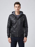 Men's PU leather motorcycle jacket – Black front view – Edward & Lawsen