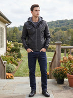 Men's PU leather motorcycle jacket – Black lifestyle view – Edward & Lawsen