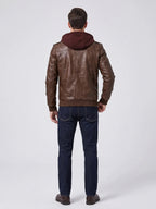 Men's PU leather motorcycle jacket – Brown back view – Edward & Lawsen
