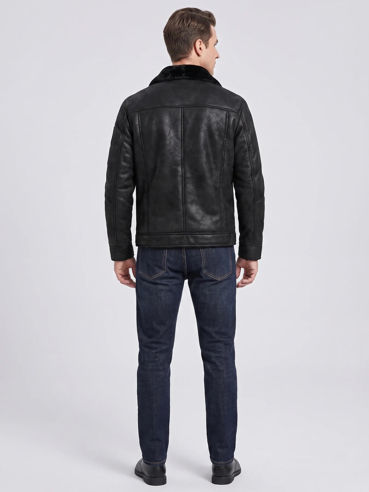 Men's slim fit bomber jacket – Black back view – Edward & Lawsen