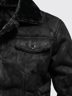 Men's slim fit bomber jacket – Black detail view – Edward & Lawsen