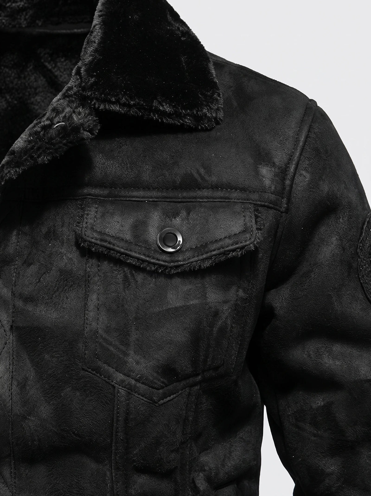 Men's slim fit bomber jacket – Black detail view – Edward & Lawsen