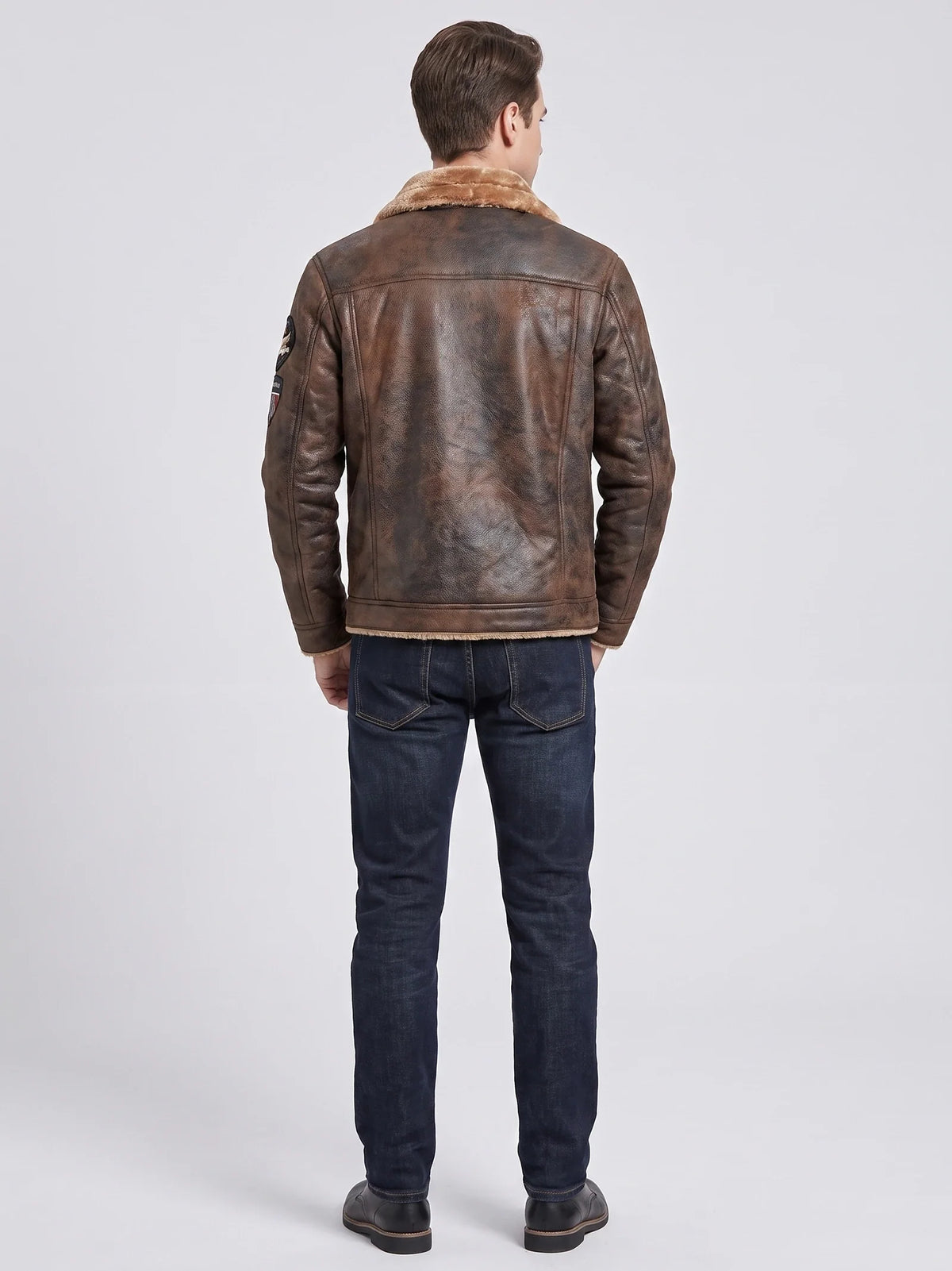Men's slim fit bomber jacket – Brown back view – Edward & Lawsen