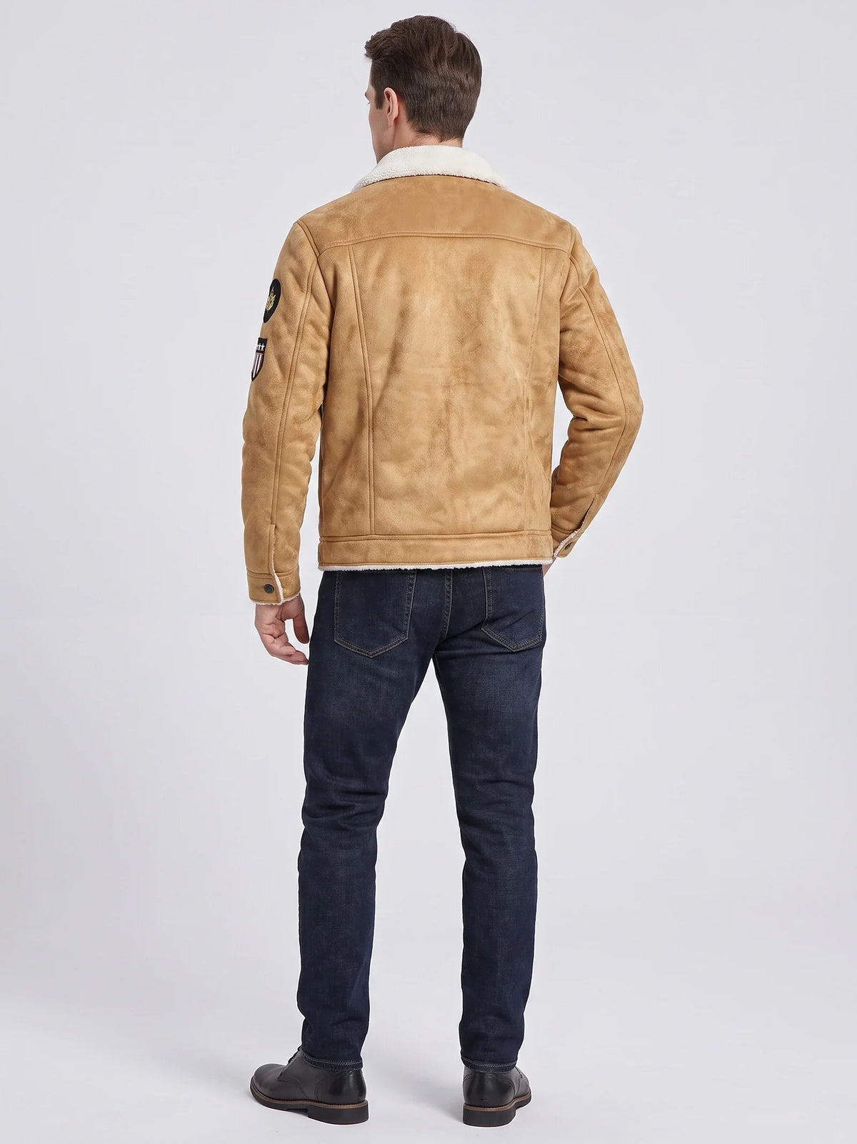 Men's slim fit bomber jacket – Khaki back view – Edward & Lawsen