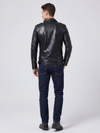 Men's PU leather biker jacket – Black back view – Edward & Lawsen