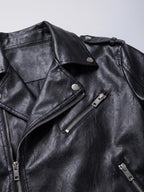 Men's PU leather biker jacket – Black detail view – Edward & Lawsen
