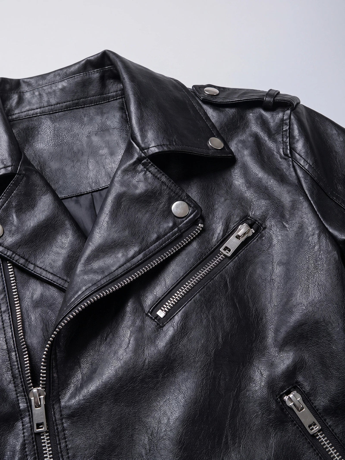 Men's PU leather biker jacket – Black detail view – Edward & Lawsen