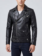 Men's PU leather biker jacket – Black front view – Edward & Lawsen