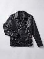 Men's PU leather biker jacket – Black full view – Edward & Lawsen