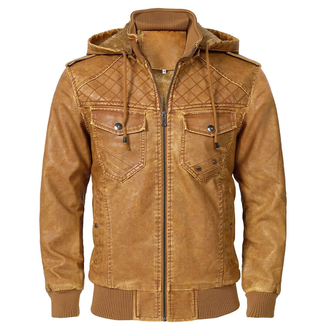 Men's quilted faux-leather bomber jacket – brown – Edward Lawson