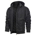 Men's hooded padded faux-leather bomber jacket – black – Edward Lawson