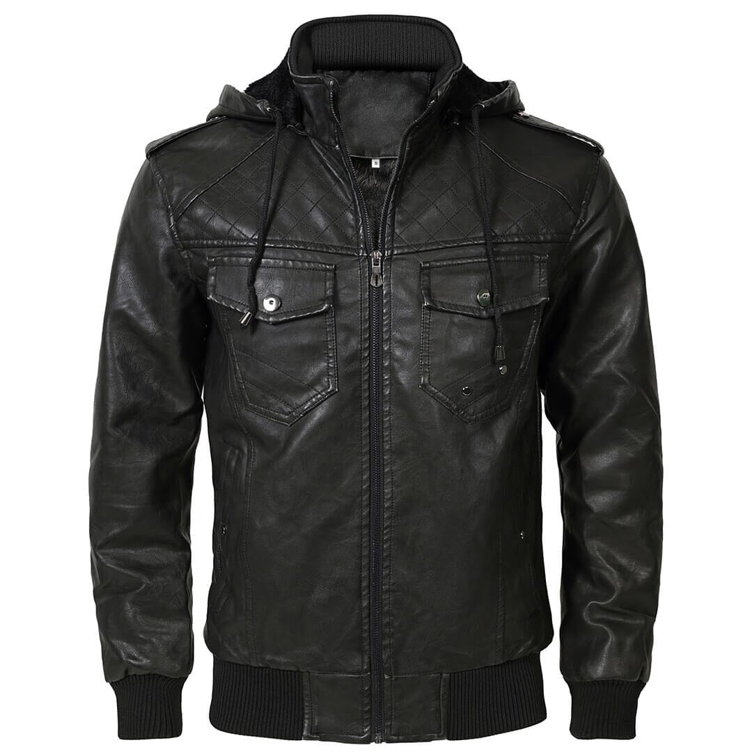 Men's hooded faux-leather jacket – black – Edward Lawson