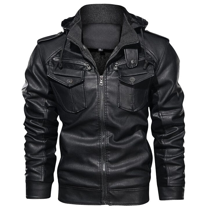 Men's hooded faux-leather utility jacket – black – Edward Lawson