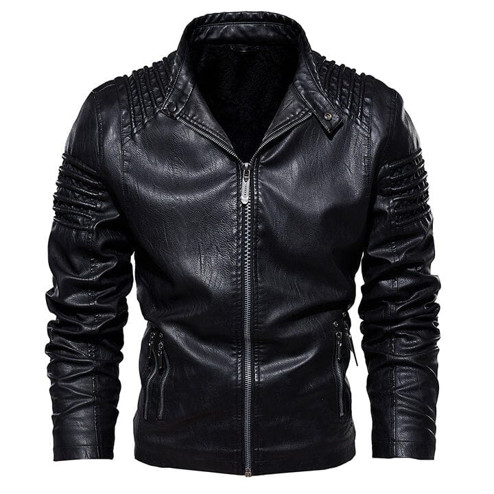 Men's slim-fit faux-leather biker jacket – black – Edward Lawson
