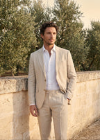 Men's two-piece linen-blend suit – beige blazer and trousers – Edward Lawson