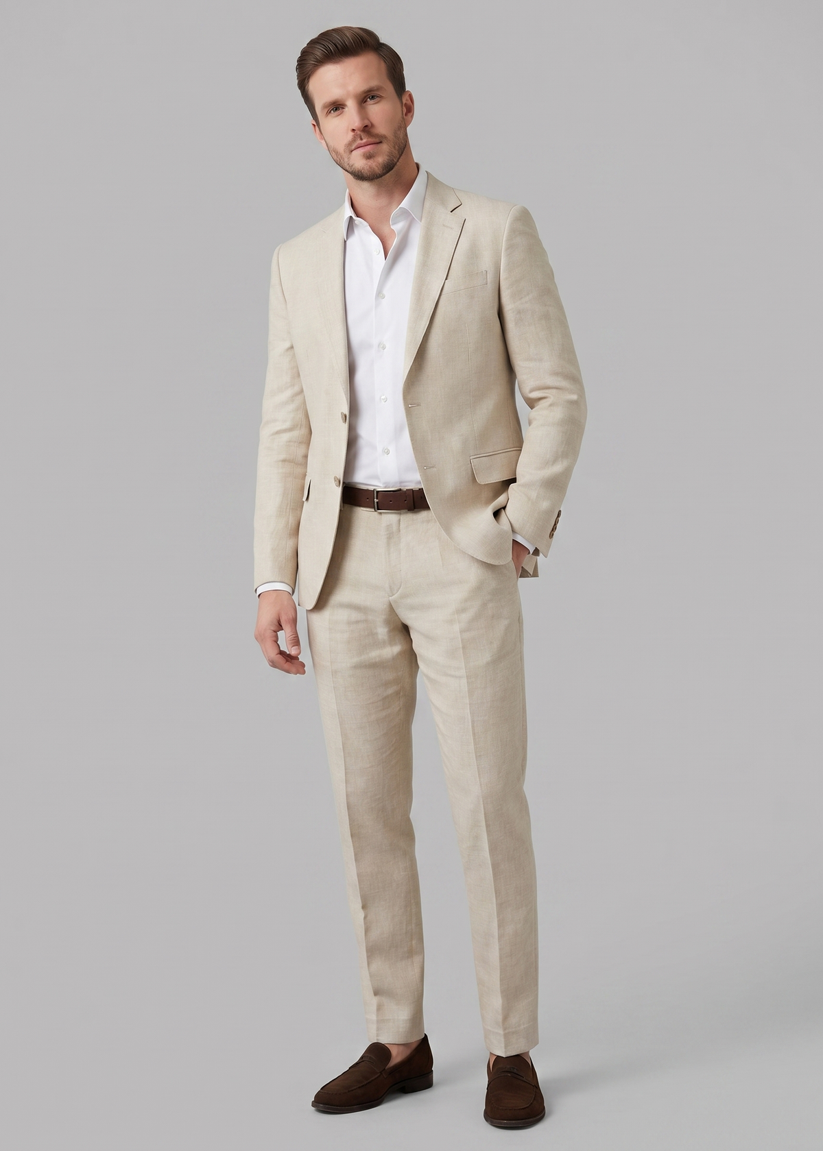 Men's two-piece linen-blend suit – full set front view – Edward Lawson