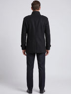 Men's long wool overcoat – Black back view – Edward & Lawsen