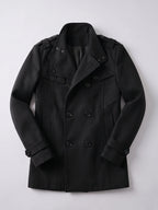Men's long wool overcoat – Black full view – Edward & Lawsen