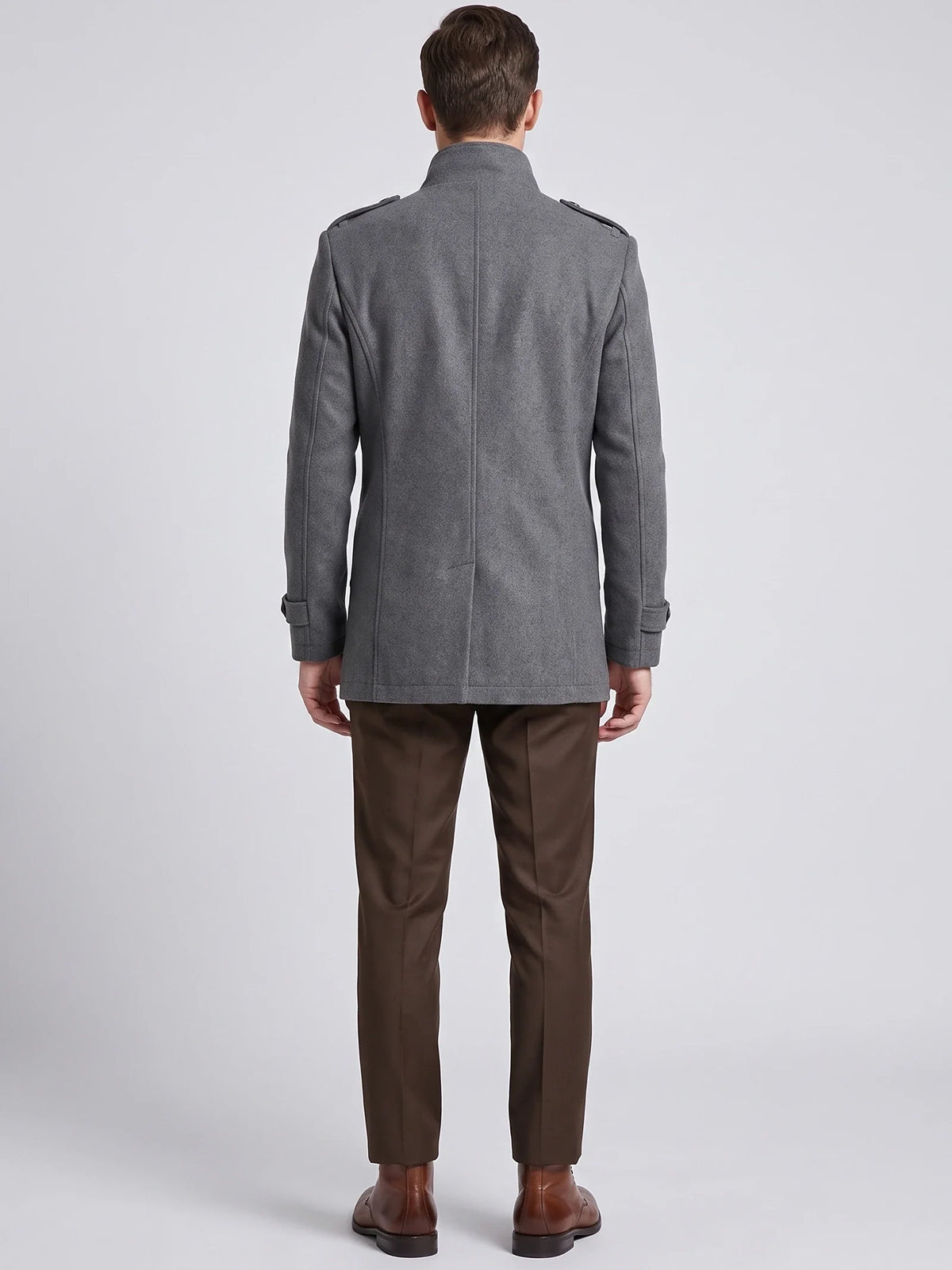Men's long wool overcoat – Gray back view – Edward & Lawsen