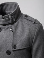Men's long wool overcoat – Gray detail view – Edward & Lawsen