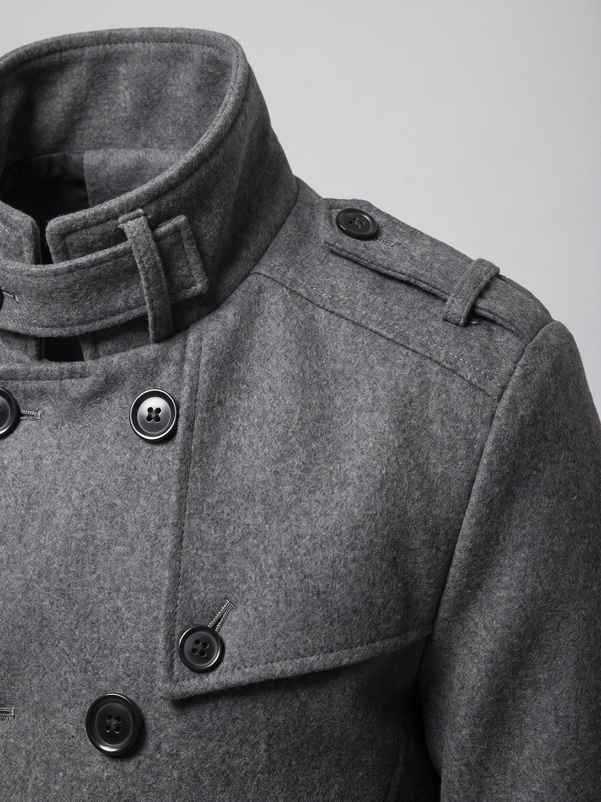 Men's long wool overcoat – Gray detail view – Edward & Lawsen
