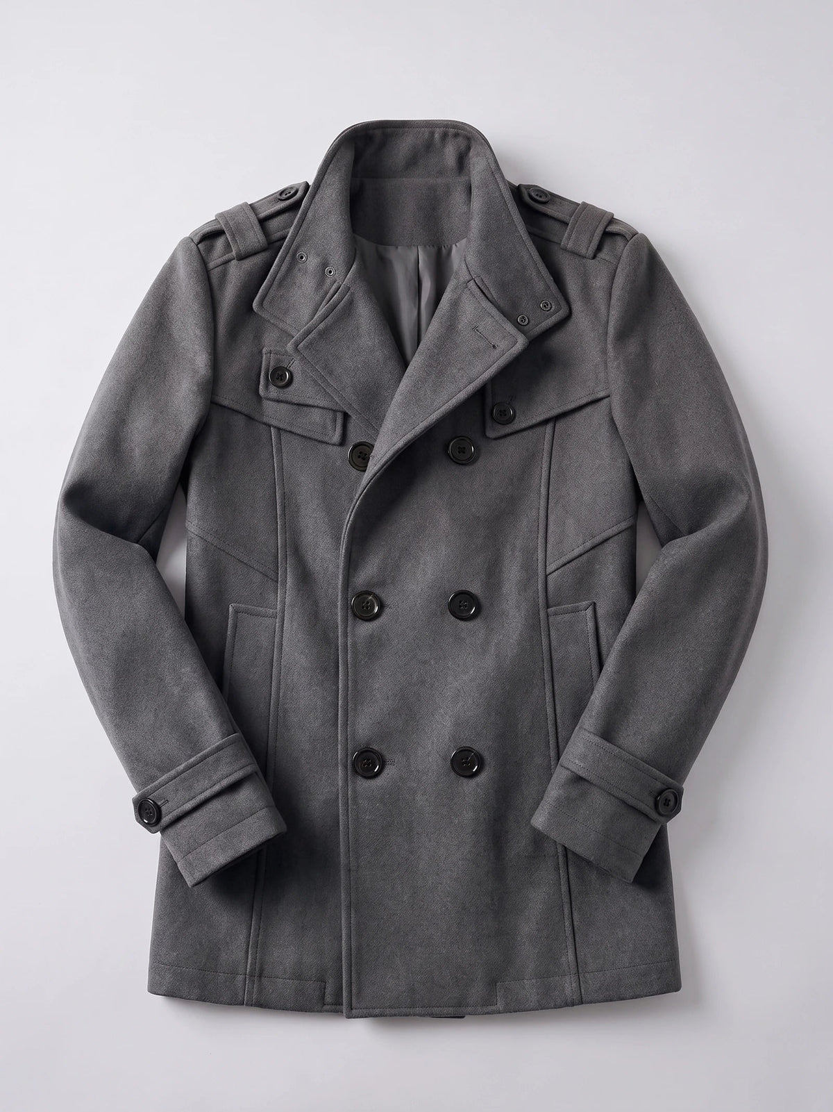Men's long wool overcoat – Gray full view – Edward & Lawsen