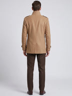 Men's long wool overcoat – Khaki back view – Edward & Lawsen