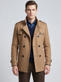 Men's long wool overcoat – Khaki front view – Edward & Lawsen