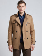 Men's long wool overcoat – Khaki front view – Edward & Lawsen