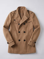 Men's long wool overcoat – Khaki full view – Edward & Lawsen