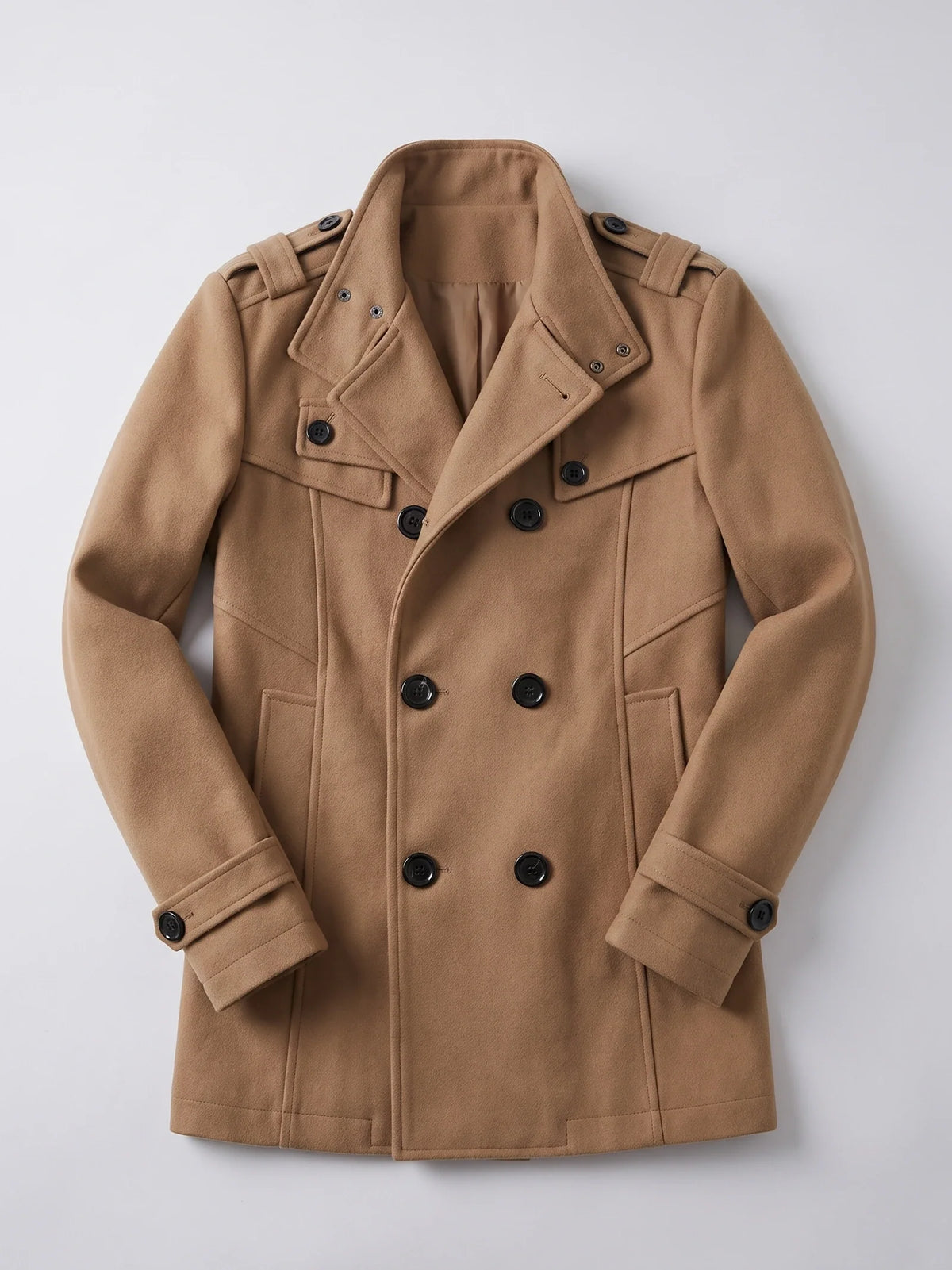 Men's long wool overcoat – Khaki full view – Edward & Lawsen